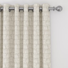 ready made curtain ellora mocha print eyelet lined detail